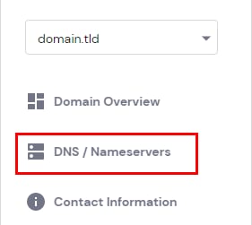 The DNS/Nameservers sidebar option