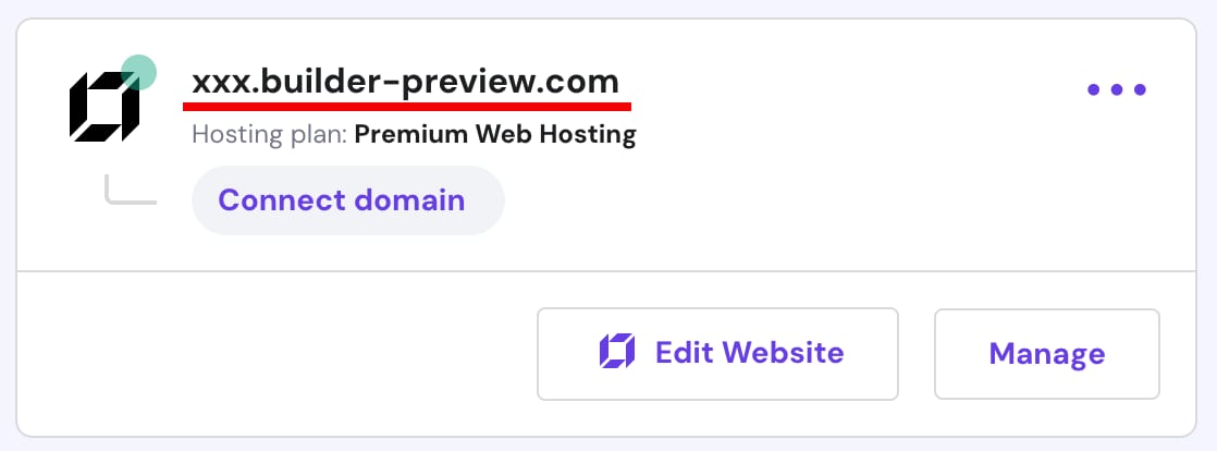 The randomly generated preview domain of a builder-based site