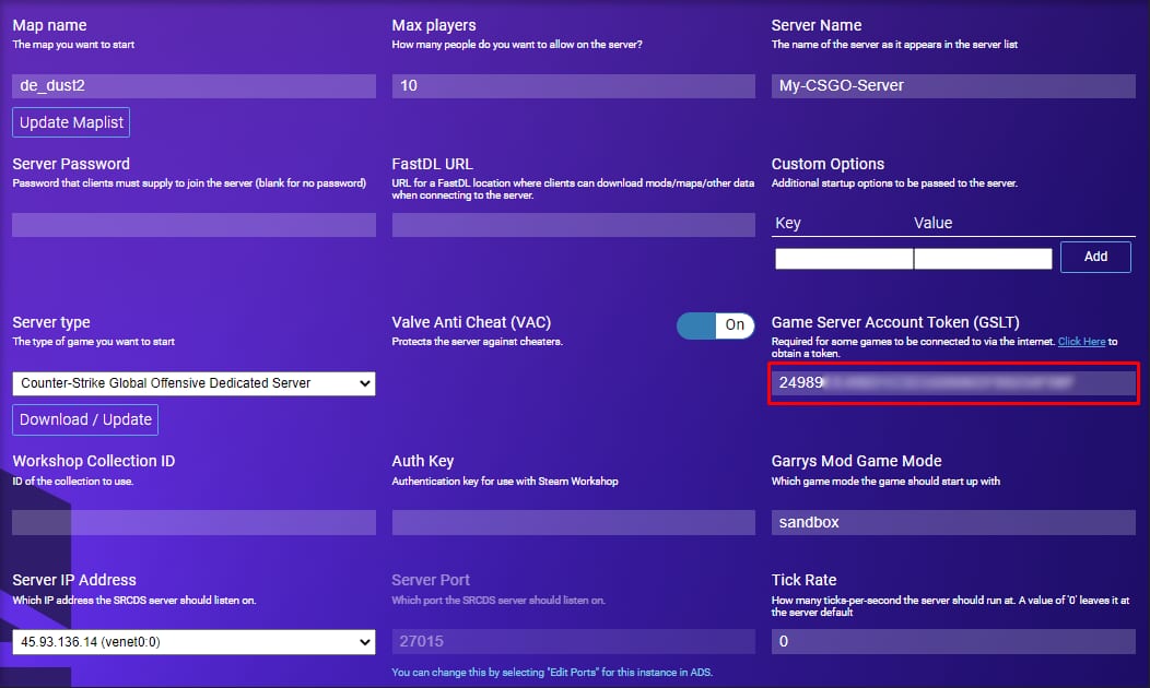 The CSGO server settings