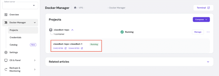 Pantalla del Administrador de Docker