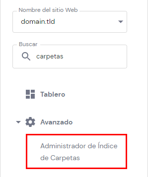 El botón Administrador de índices de carpetas en hPanel