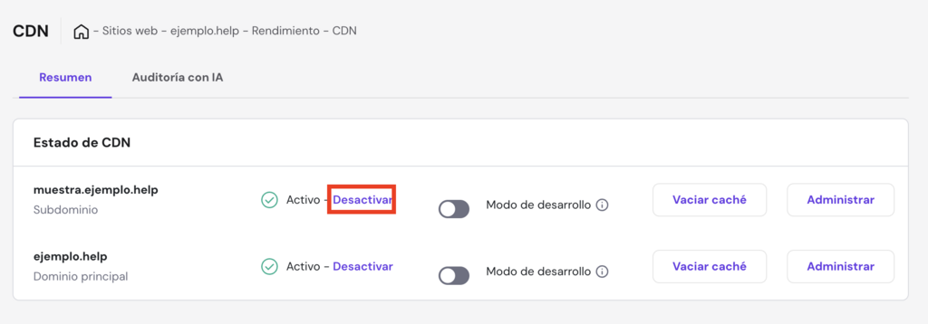 CDN en hPanel