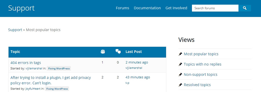 El foro de soporte de WordPress.org.