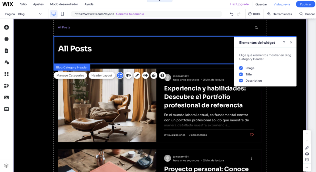 Elementos de blog de Wix
