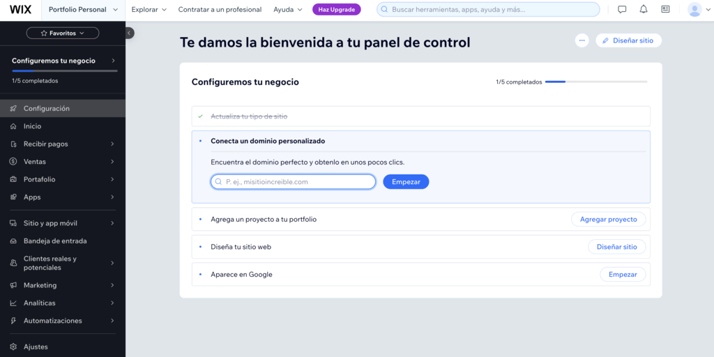 Panel de control de Wix