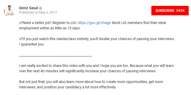 Ejemplo de una buena descripci&oacute;n de Youtube