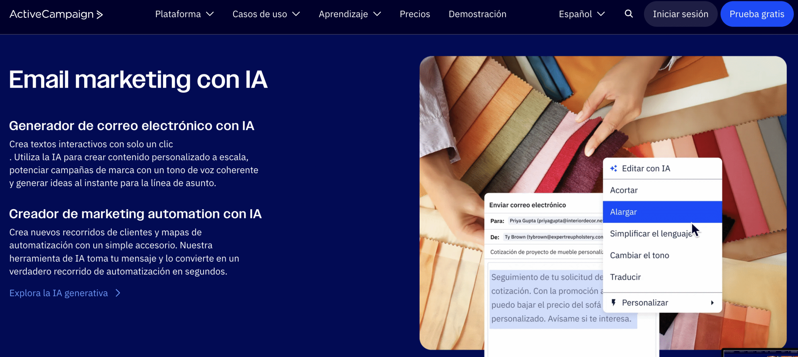 Sitio web de ActiveCampaign