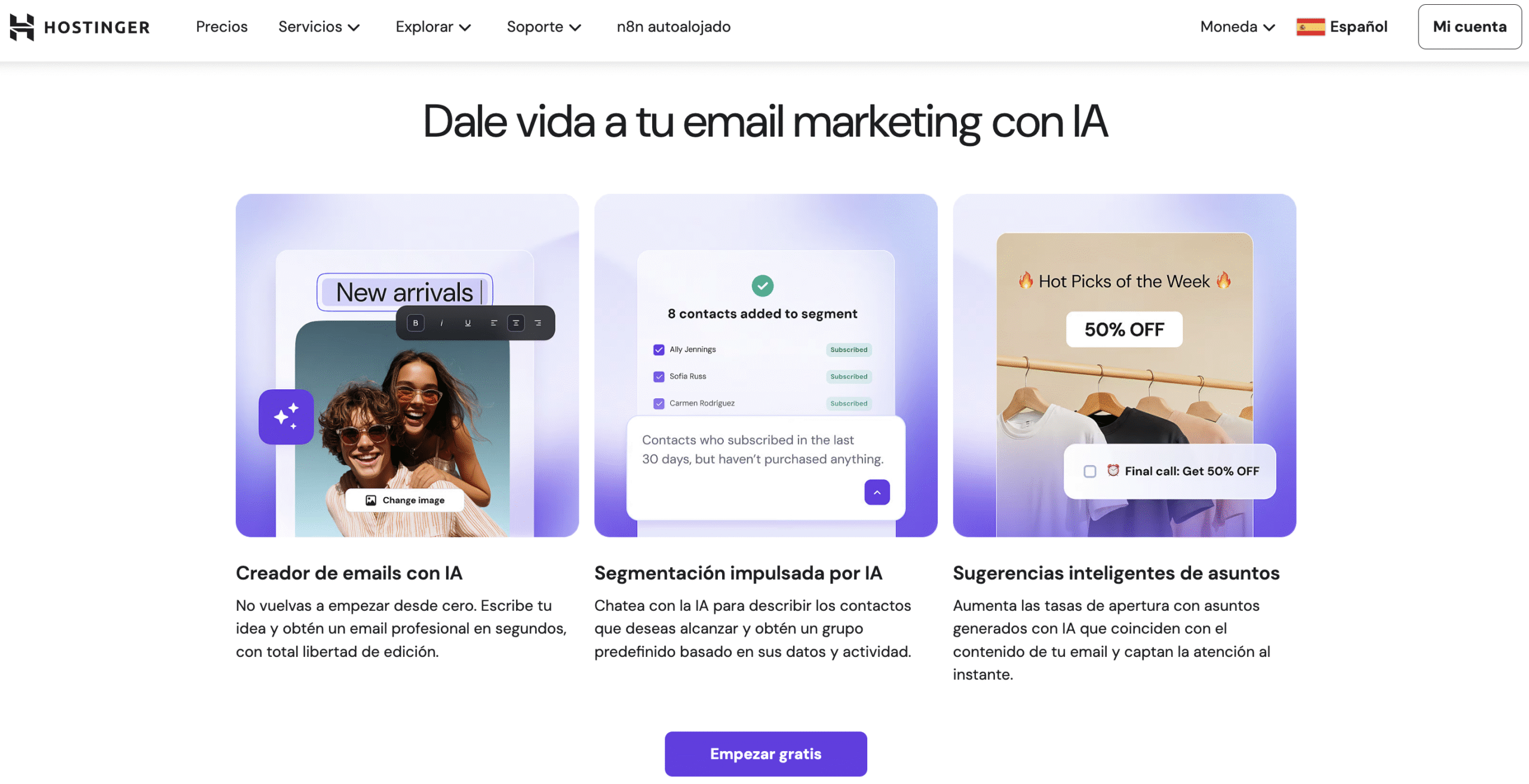 Sitio web de Hostinger Reach