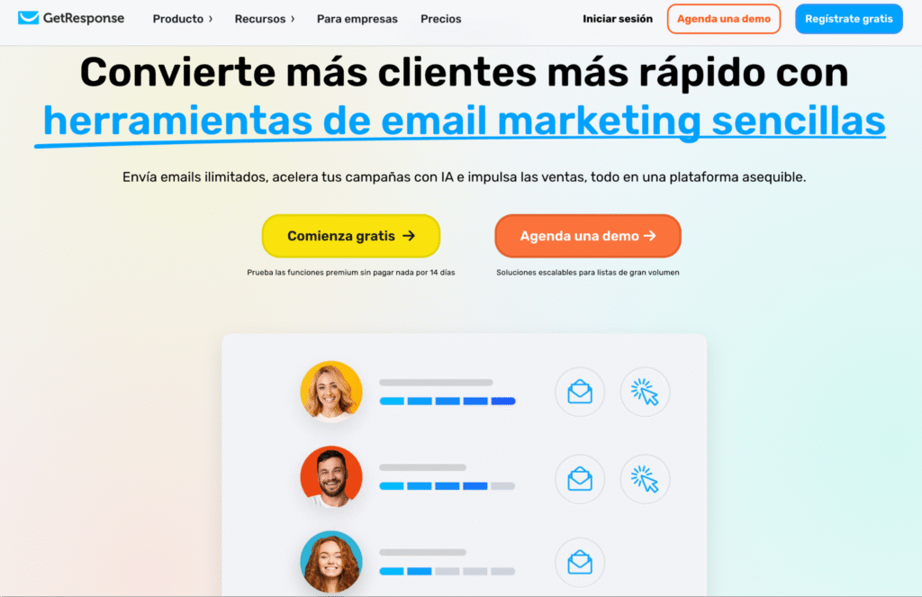 Sitio web de GetResponse