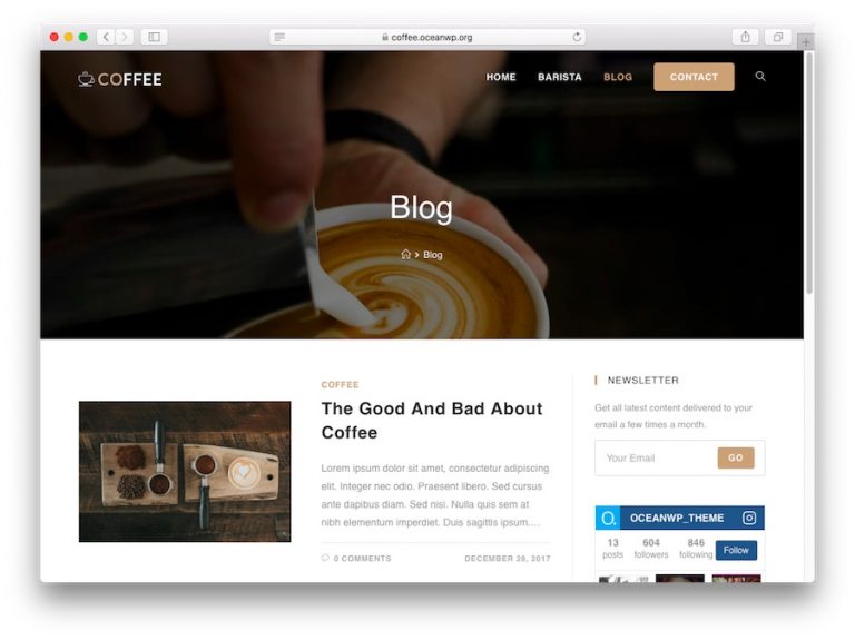 Demostración del tema OceanWp WordPress para blogs
