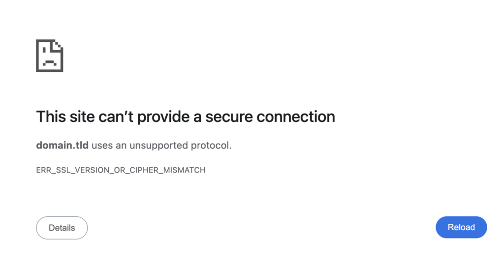 Error ERR_SSL_VERSION_OR_CIPHER MISMATCH en Chrome 