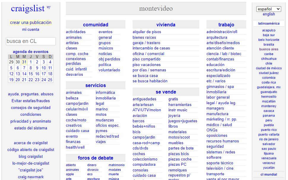 Página principal de Craigslist