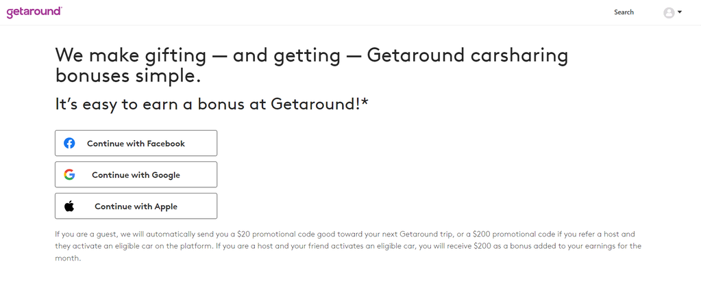 Página del programa de recomendaciones de Getaround