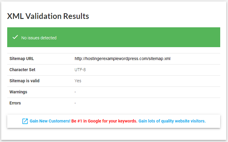 Resultados del XML Sitemap Validator