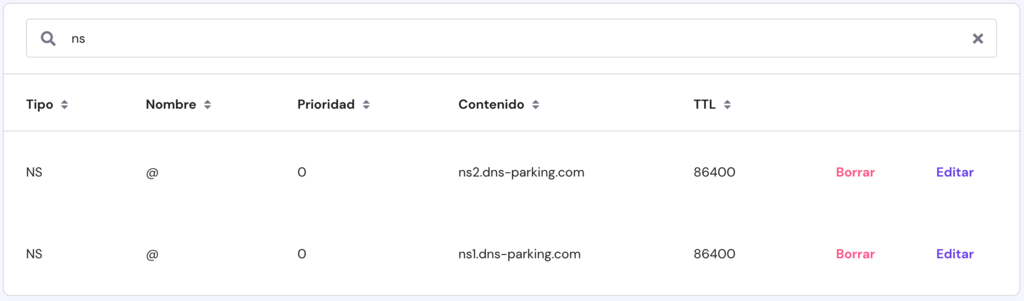Editor de Zona DNS de hPanel