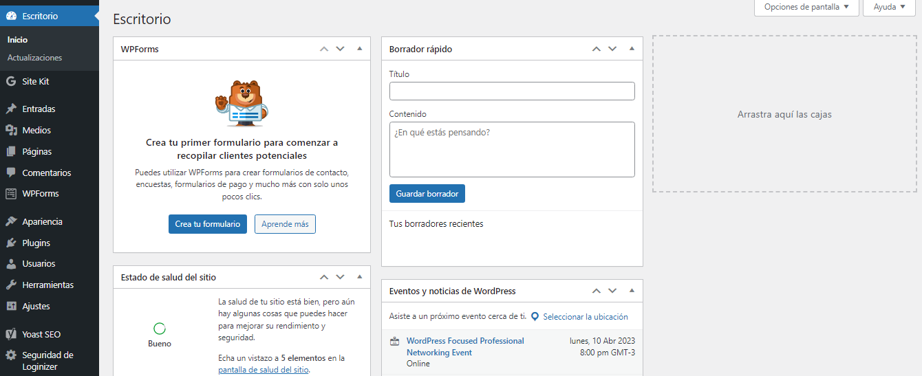 Escritorio de WordPress