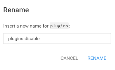 El proceso de cambiar el nombre de la carpeta de plugins de WordPress para desactivarlos