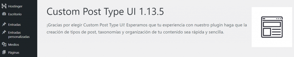 Plugin Custom Post Type UI instalado en WordPress