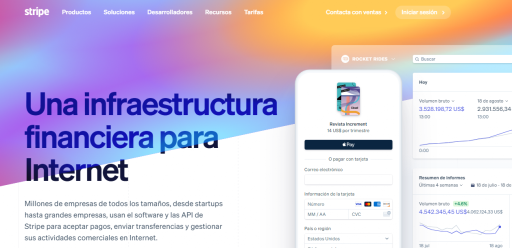 Página de inicio de Stripe