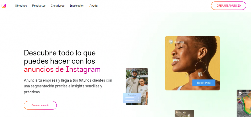 Página de inicio de los anuncios de Instagram