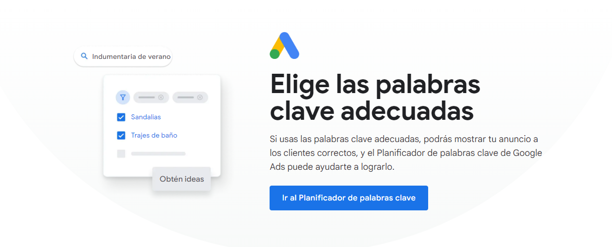 Página de inicio del Planificador de palabras clave de Google