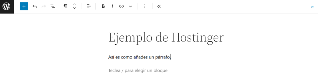 Ejemplo del bloque P&aacute;rrafo del editor de WP