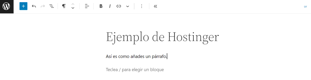 Ejemplo del bloque Párrafo del editor de WP