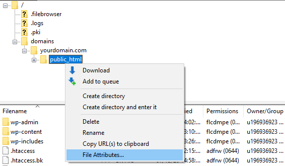 File Attributes en public_html