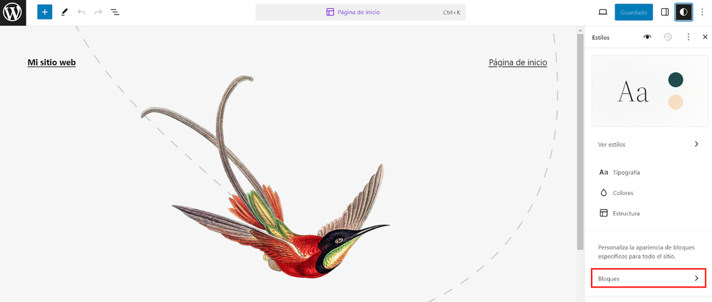 Opci&oacute;n Bloques del editor de WordPress