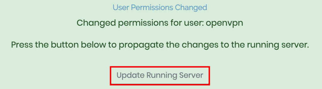 Una ventana del panel de control de OpenVPN cada vez que un usuario cambia la configuración