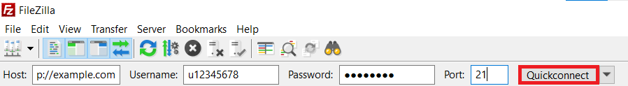 El botón Quickconnect en FileZilla