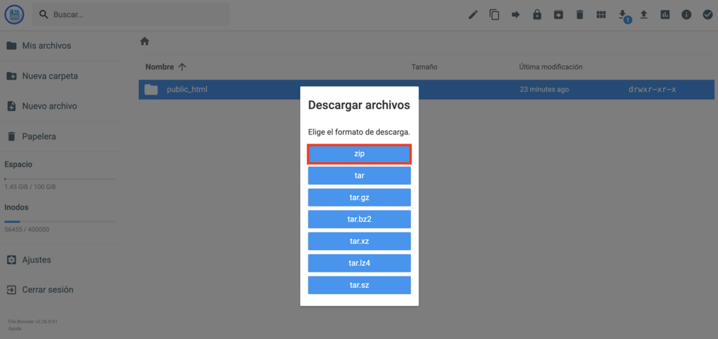 Administrador de archivos de hPanel