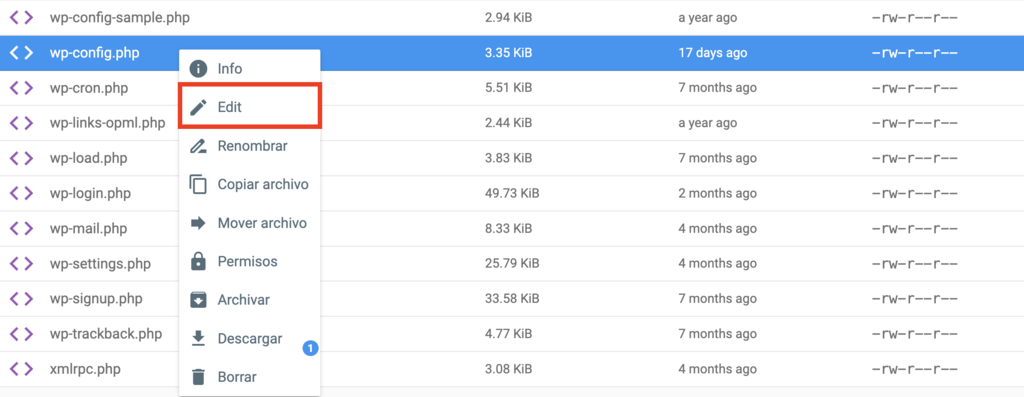 Opci&oacute;n Editar de hPanel