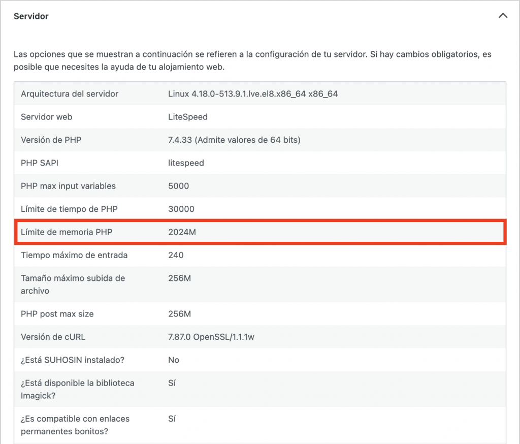 Límite de memoria PHP 