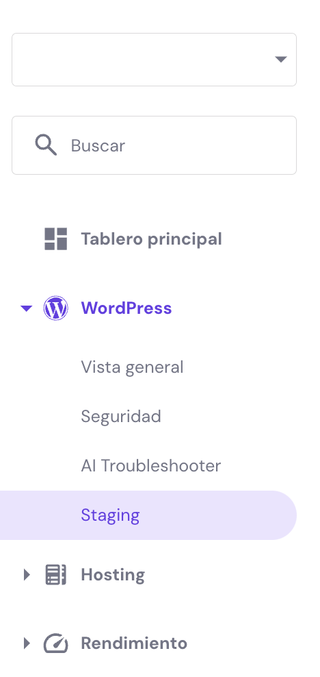 Menú lateral en hPanel