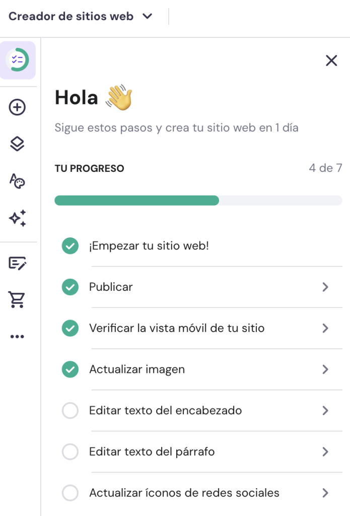 Lista de comprobación del sitio en Hostinger