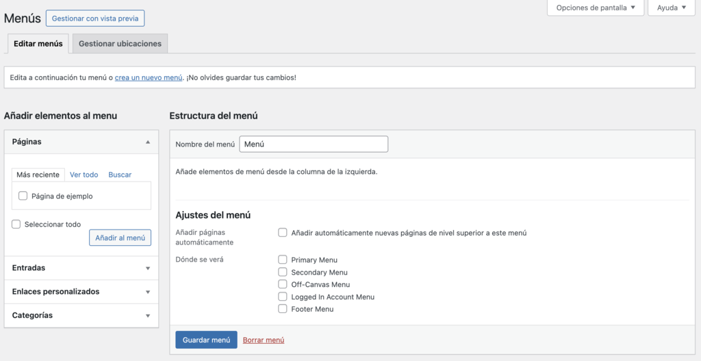 Menús de WordPress