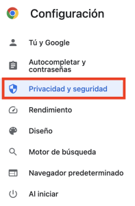 Secci&oacute;n de Configuraci&oacute;n de Google Chrome