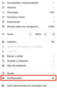 Opci&oacute;n de Configuraci&oacute;n de Google Chrome
