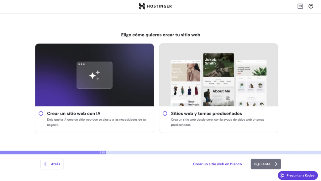 Creador de sitios web de Hostinger