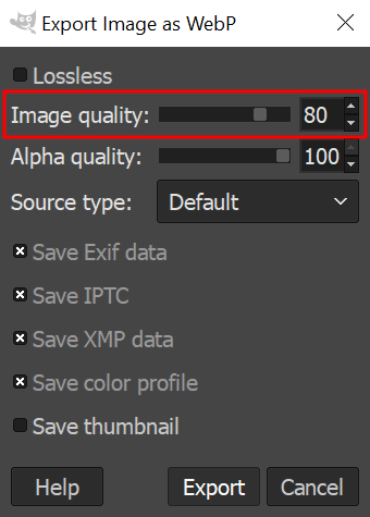 Nivel de compresión de GIMP