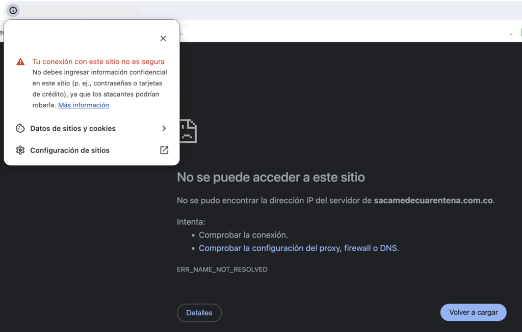 Aviso de Tu conexi&oacute;n con este sitio no es segura de Chrome