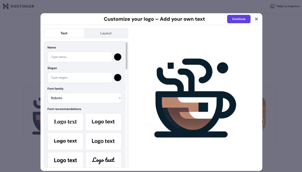 Ajustes de logos en el Creador de logos de Hostinger