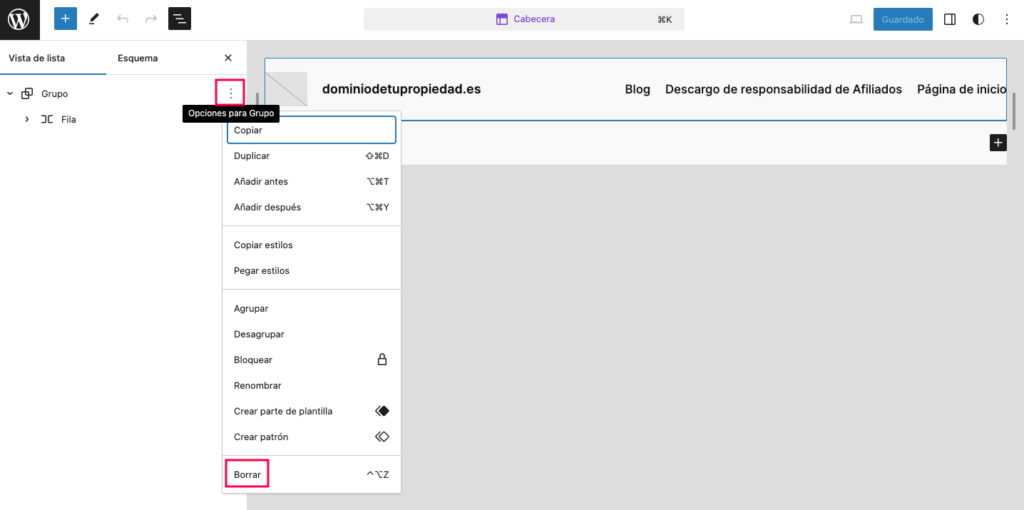 Vista de lista y eliminar en WordPress