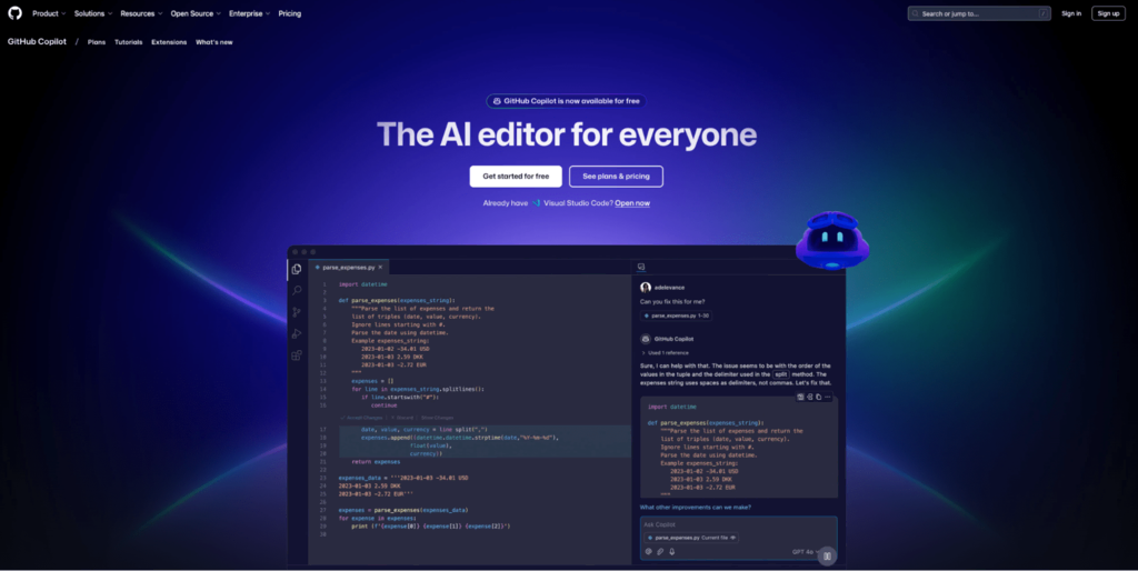 Sitio web de GitHub Copilot
