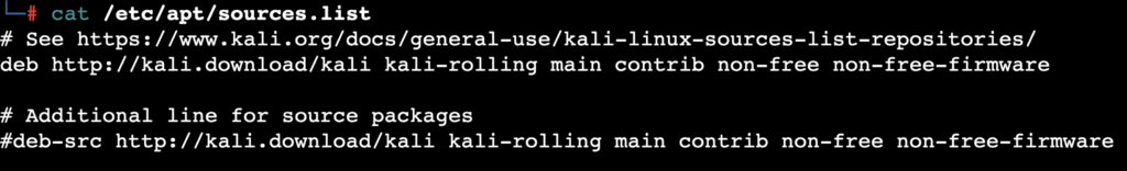 Ejecución del comando cat /etc/apt/sources.list en terminal