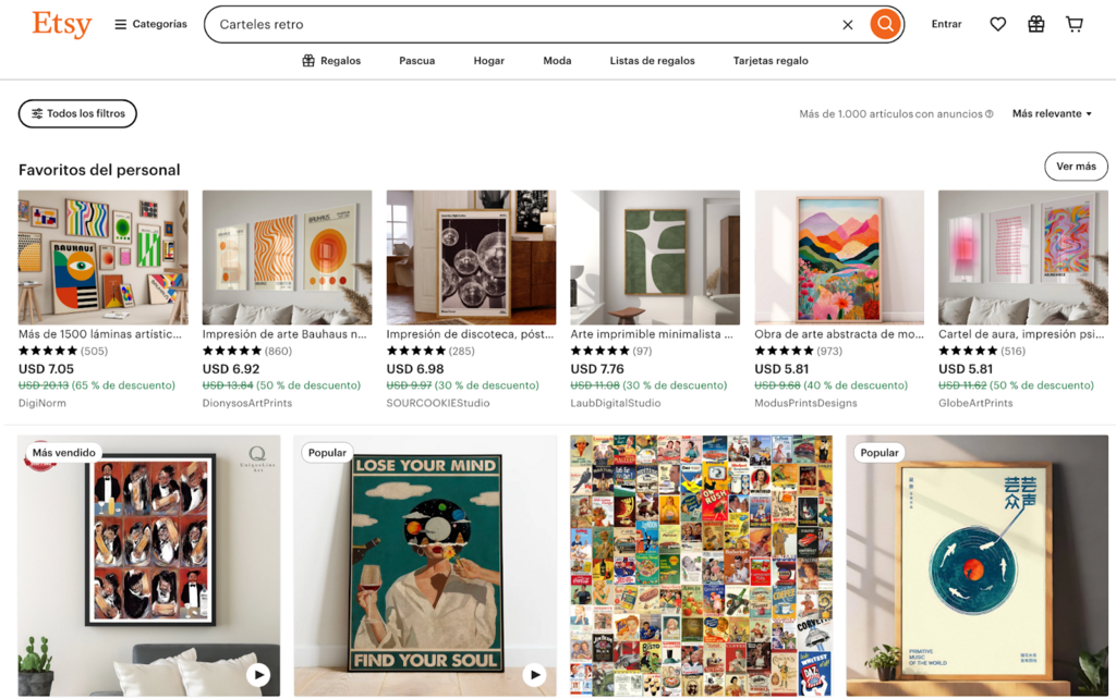 Sitio web de Etsy