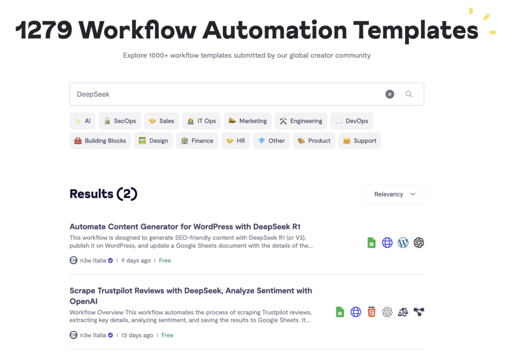 Plantillas de automatización de DeepSeek