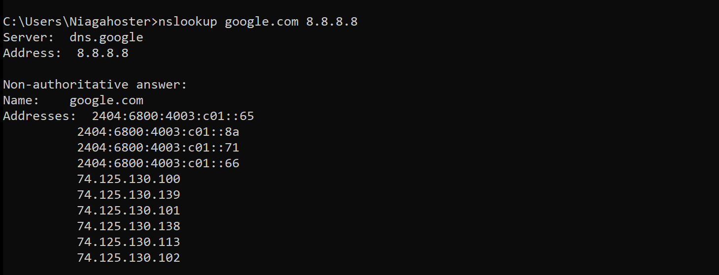 nslookup modo no interactivo