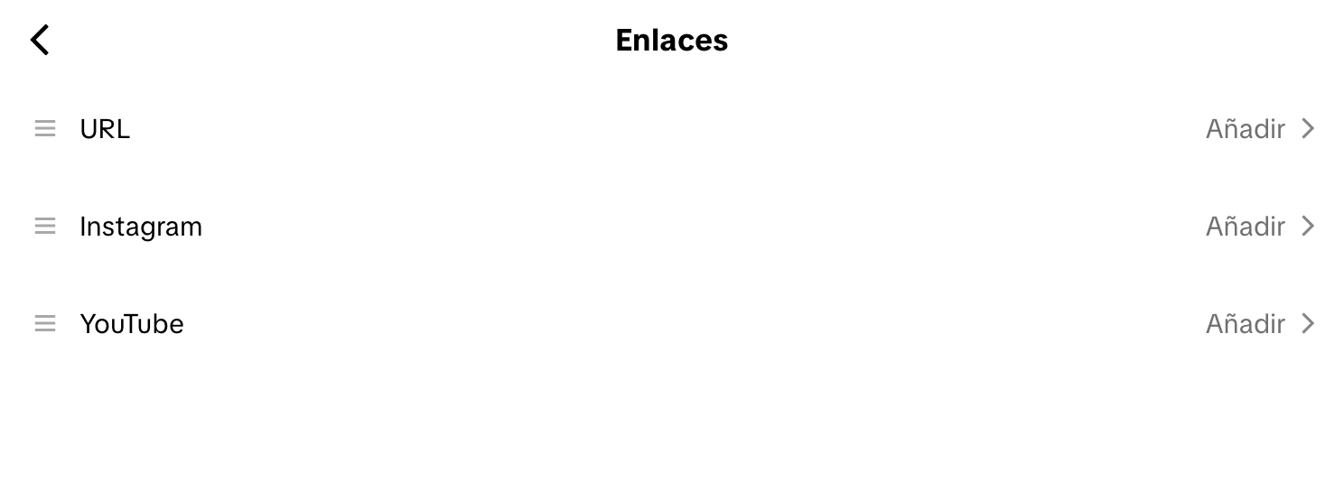 Sección de enlaces de TikTok